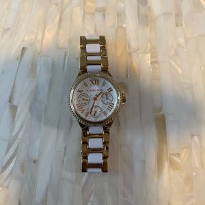Michael Kora Stainless Steel White, Gold & Rhinestone Watch